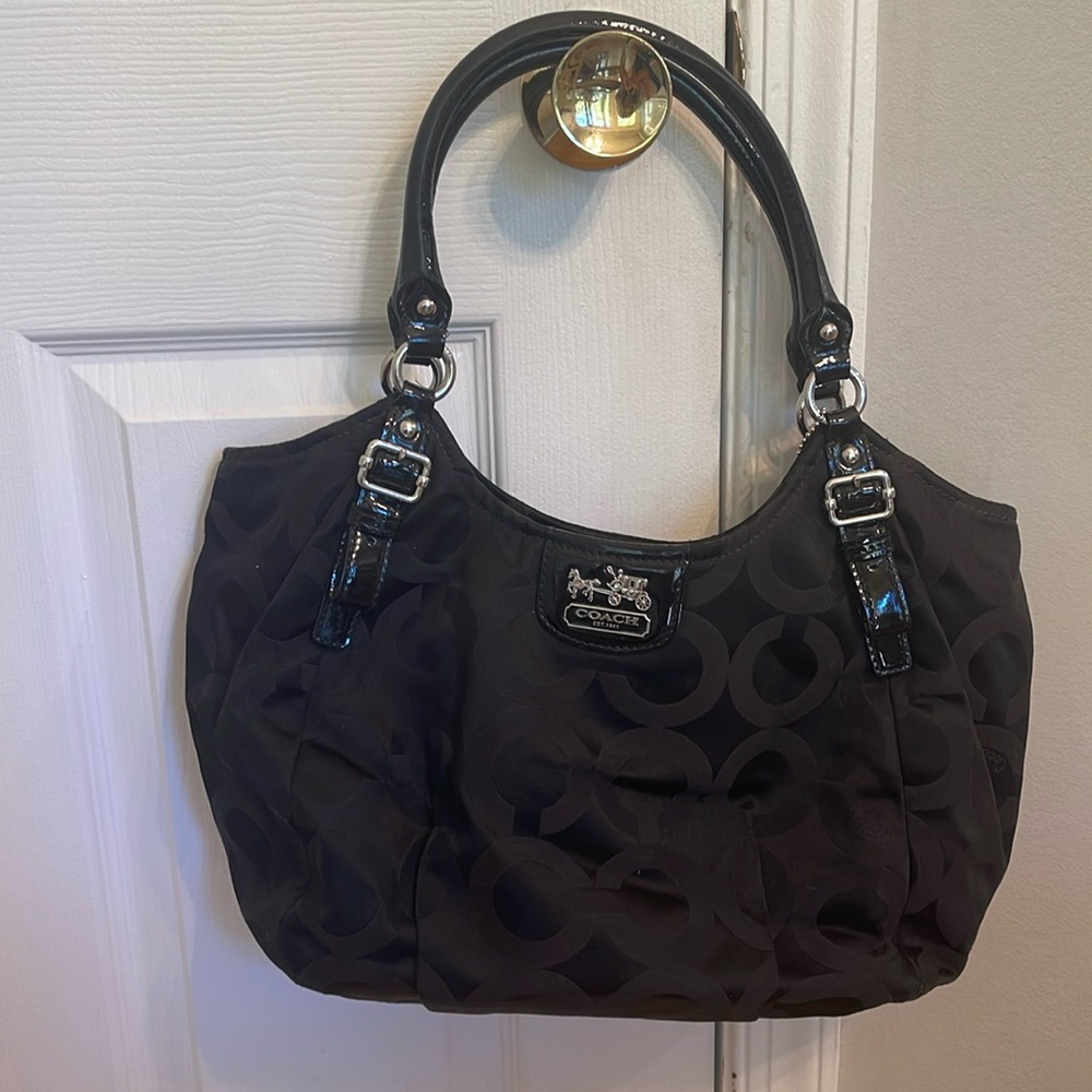 Coach black fabric pattern on pattern bag